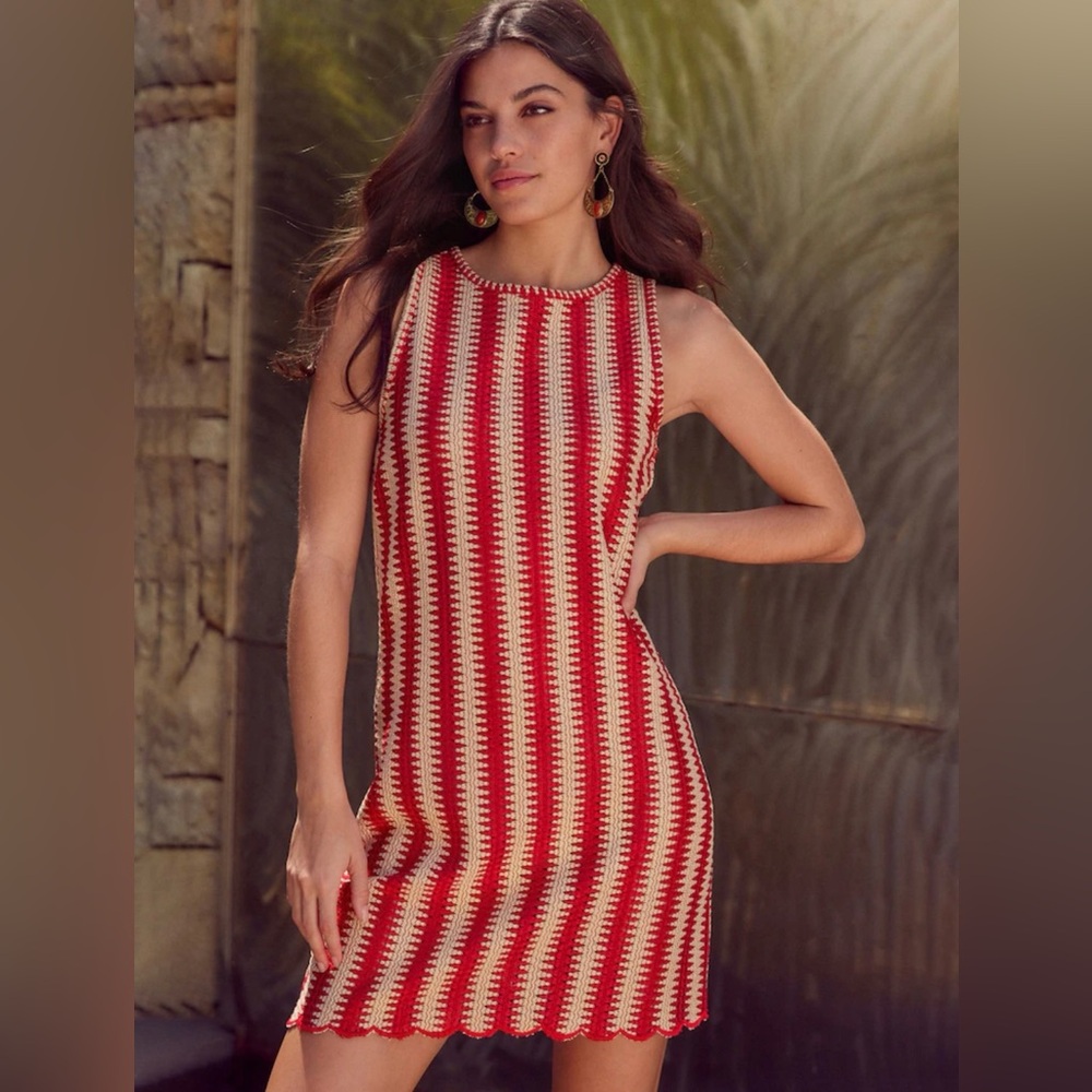 NEXT White Crochet Shift Stripe Dress size large nwot